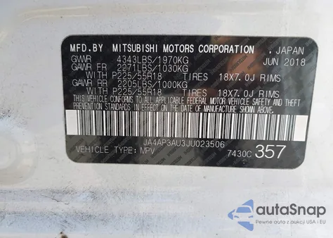 2018 Mitsubishi Outlander Sport 2.0 Es/2.0 Le from USA, damaged, VIN JA4AP3AU3JU023506